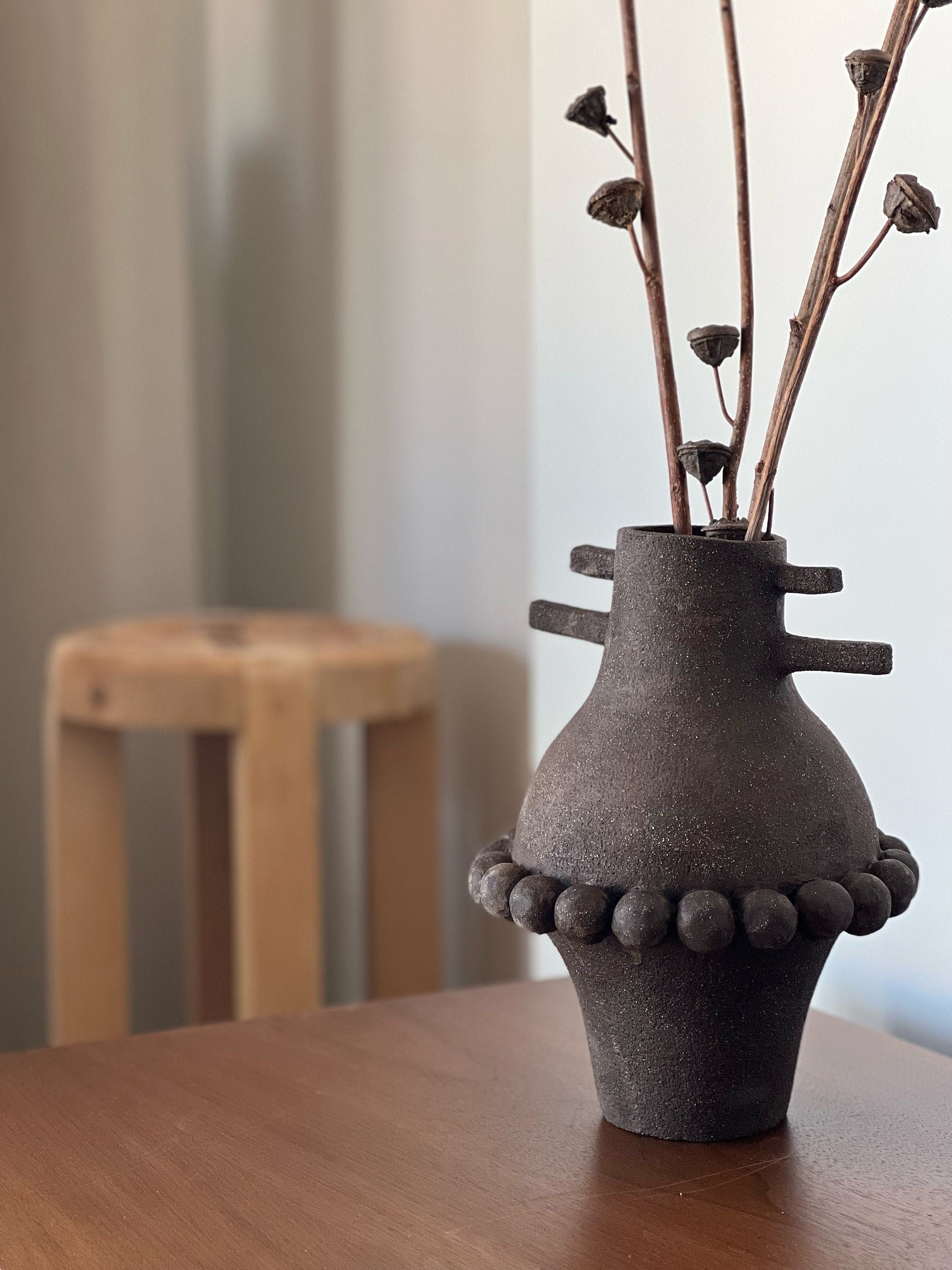 Ceramic Vase, Ceramic Planter, Stoneware Sculptural Vessel, Brutal Textured Vase, Brown Ceramic Sculpture, Living Room Decor