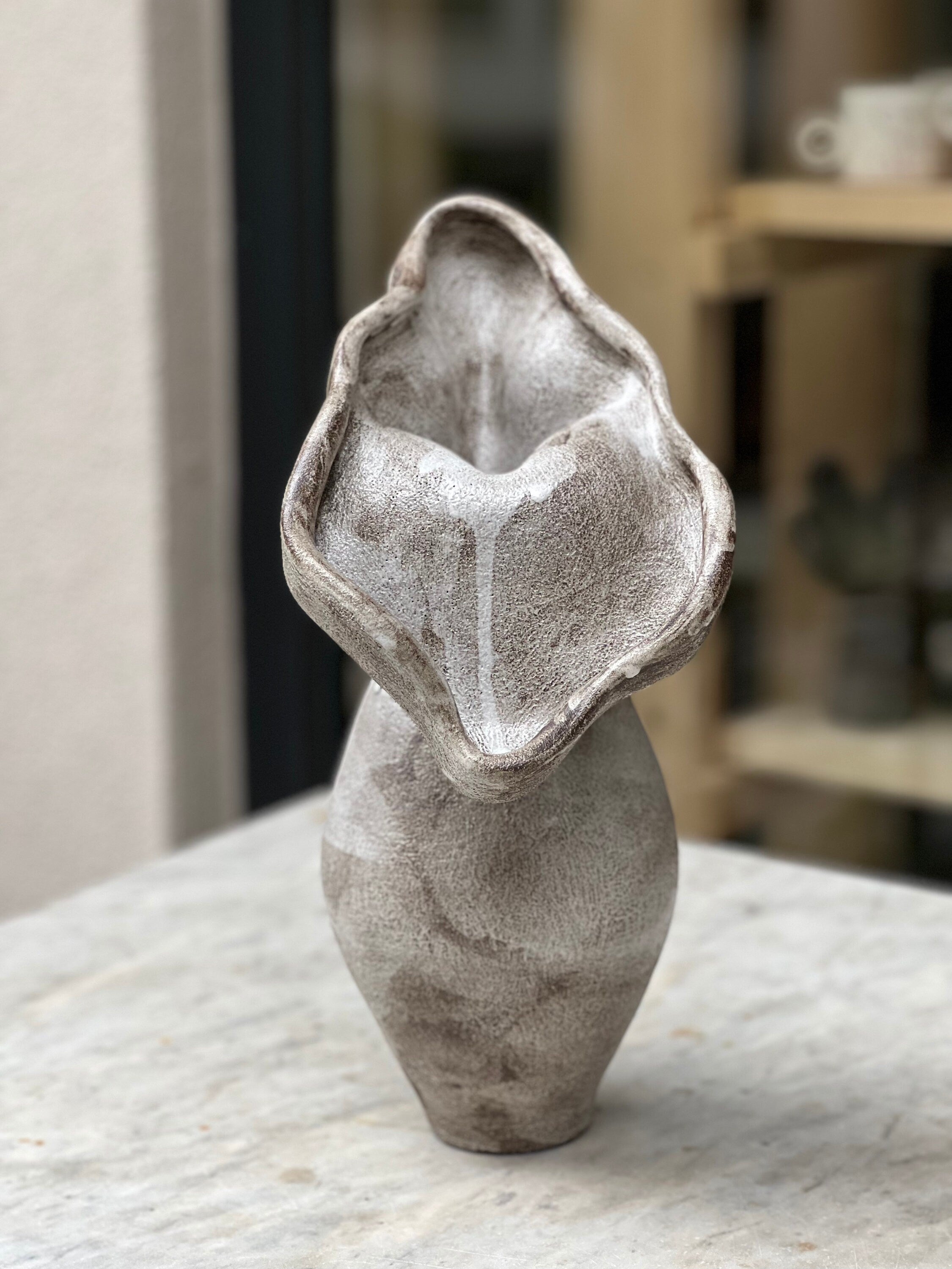 Ceramic Vase, Ceramic Planter, Stoneware Sculptural Vessel, Brutal Textured Vase, Brown Ceramic Sculpture, Living Room Decor
