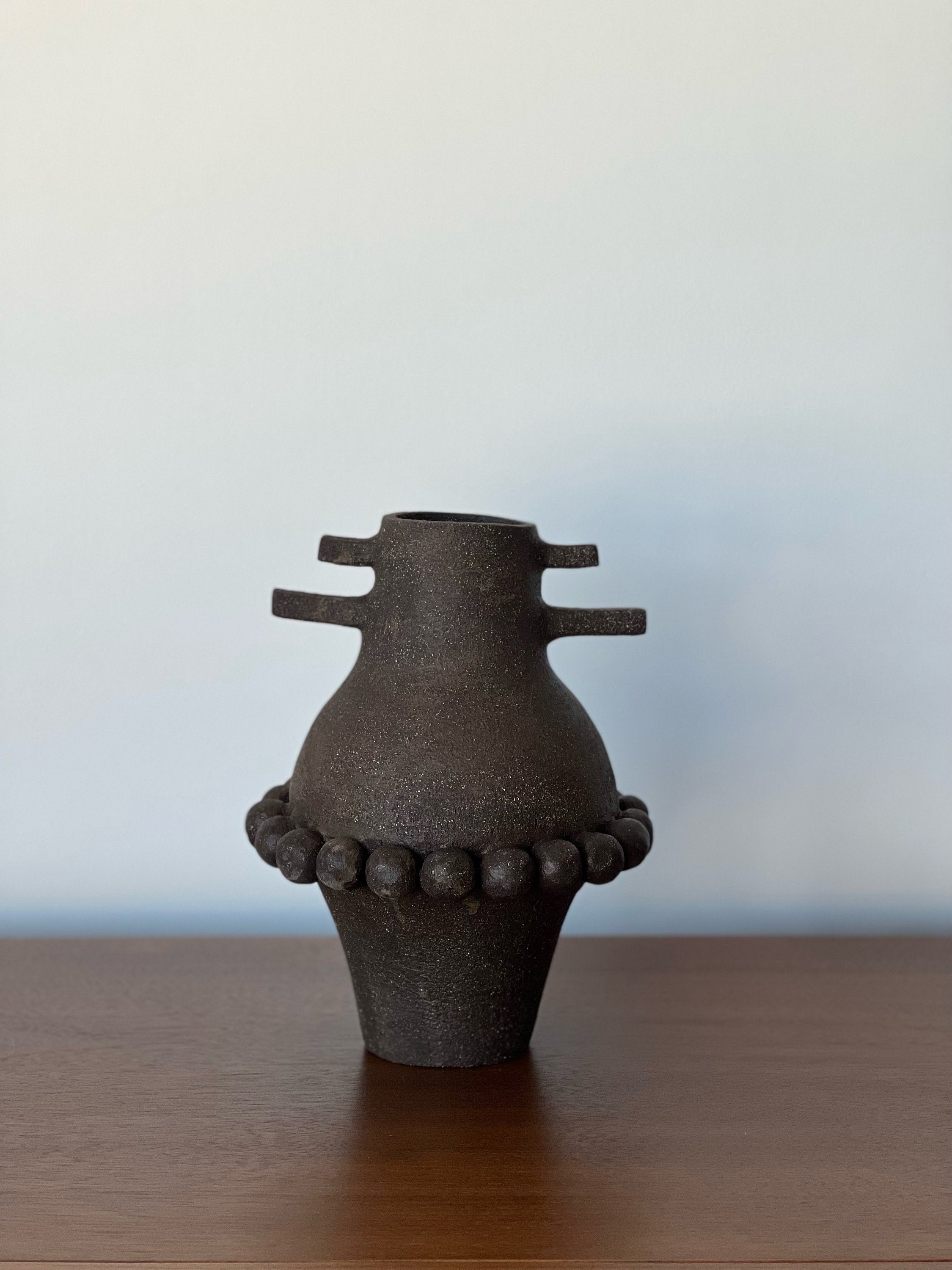 Ceramic Vase, Ceramic Planter, Stoneware Sculptural Vessel, Brutal Textured Vase, Brown Ceramic Sculpture, Living Room Decor