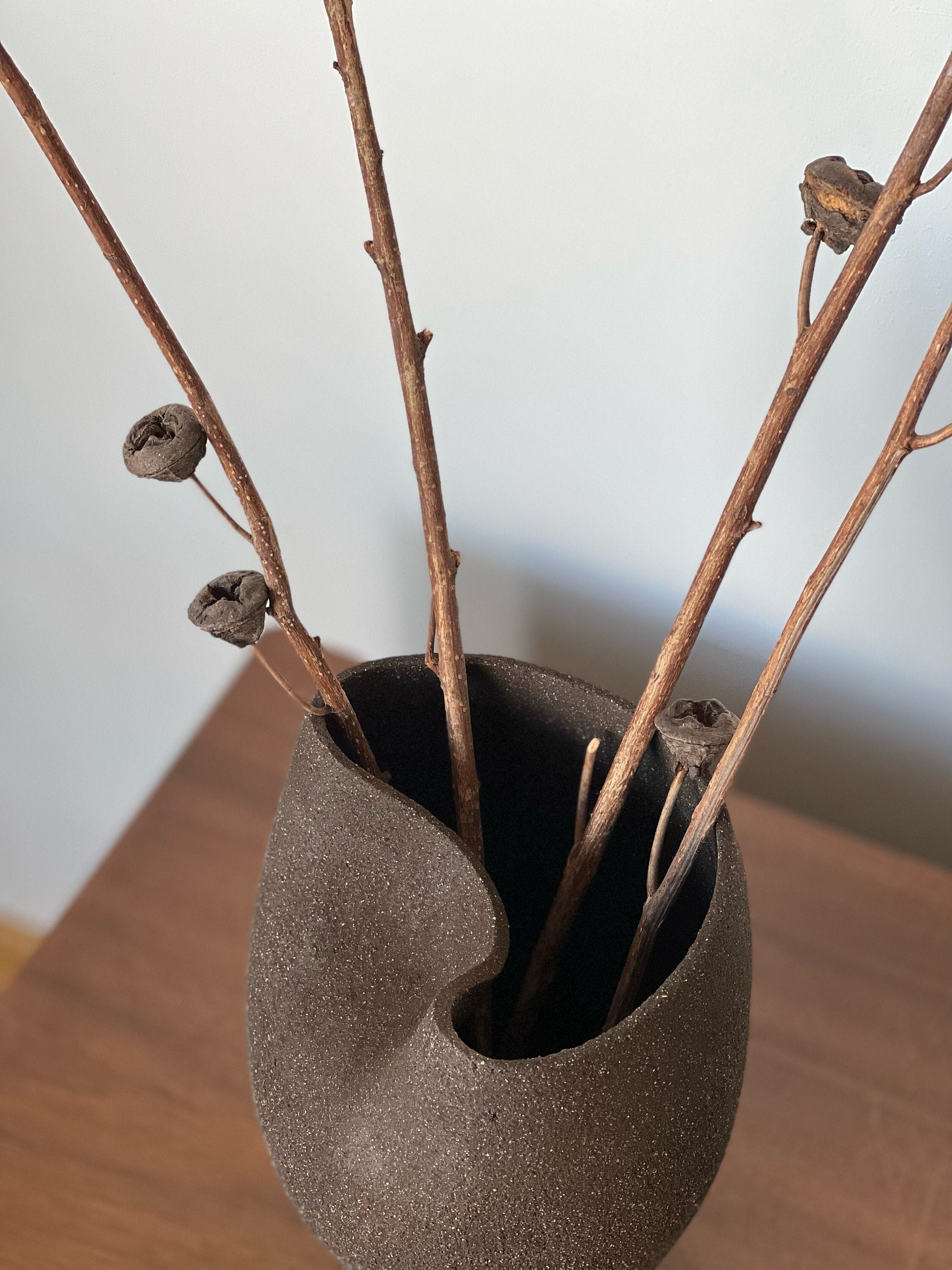 Ceramic Vase, Ceramic Planter, Stoneware Sculptural Vessel, Brutal Textured Vase, Brown Ceramic Sculpture, Living Room Decor