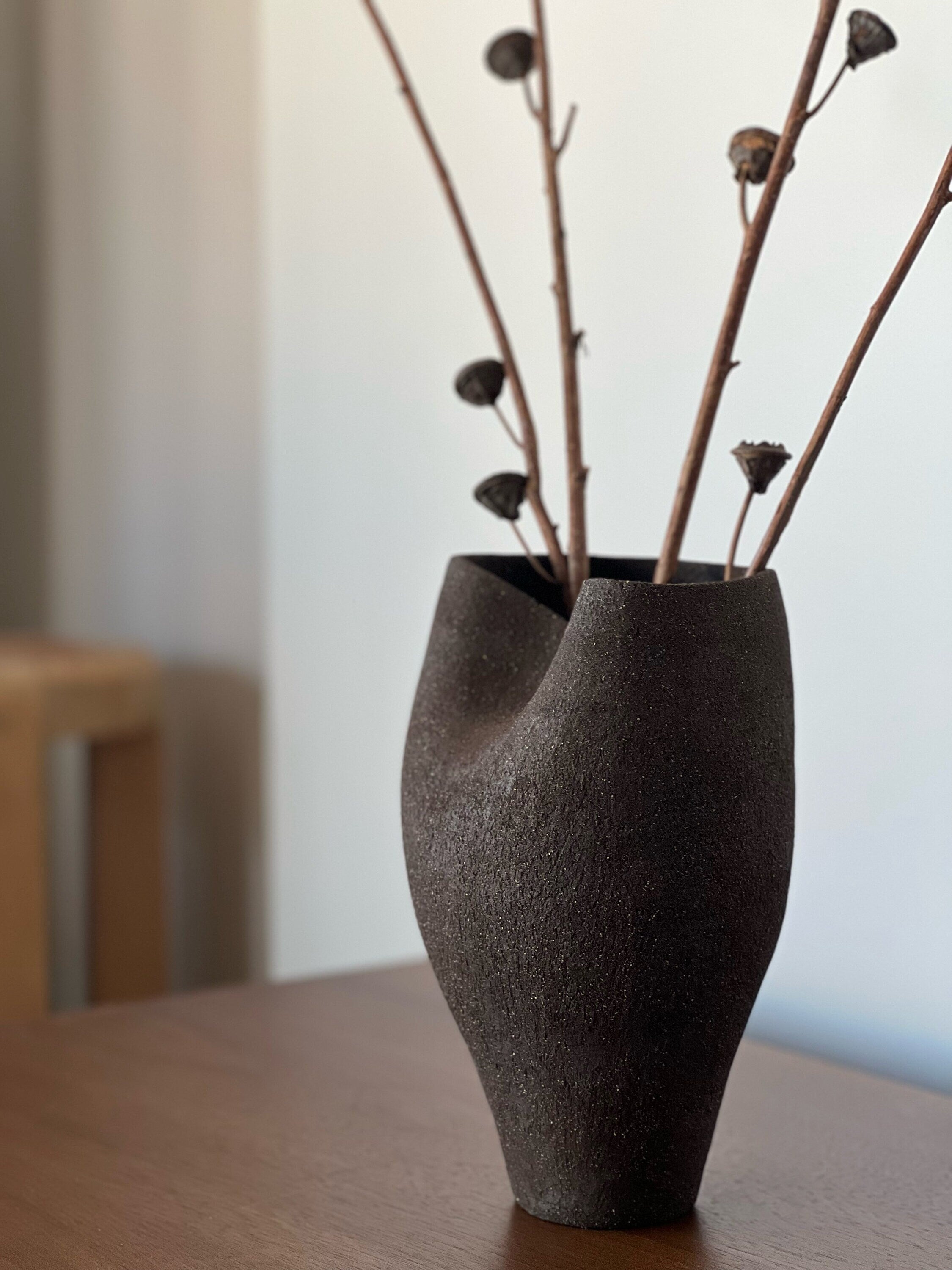 Ceramic Vase, Ceramic Planter, Stoneware Sculptural Vessel, Brutal Textured Vase, Brown Ceramic Sculpture, Living Room Decor