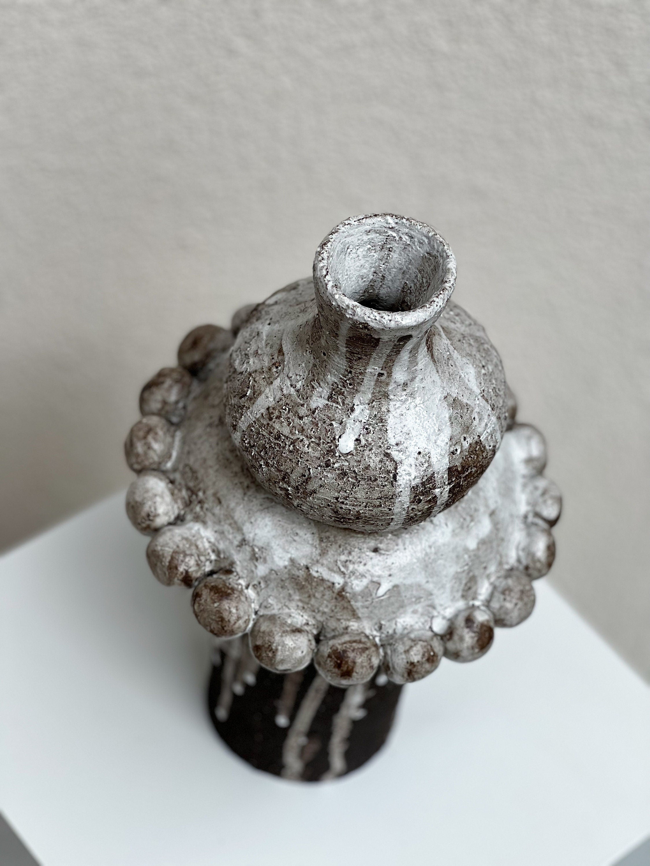 Ceramic Vase, Ceramic Planter, Stoneware Sculptural Vessel, Brutal Textured Vase, Living Room Decor